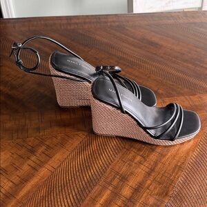 Marc Fisher Black and Tan Woven Wedges